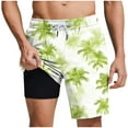 thumbnail image 2 of Sentmoon Mens Swim Trunks with Compression Liner High Waist Straight 2025 Summer Running Shorts Drawstring Palm Tree Print Quick Dry Basketball Shorts Side Pockets Stylish for Trip Yellow XXL, 2 of 6