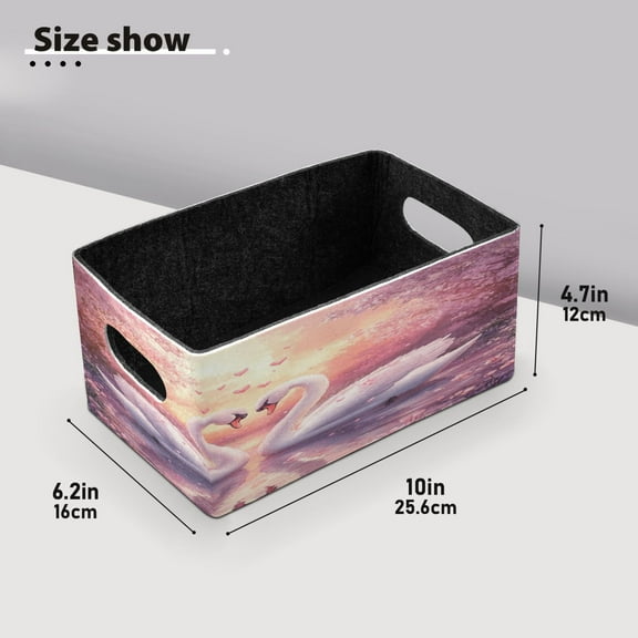 BZSMCE Shelf Baskets White Swans Pattern Storage Cube Bins 10.1*6.3*4.7in Set of 2