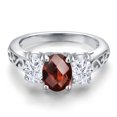thumbnail image 3 of Gem Stone King 925 Sterling Silver Red Garnet and White Moissanite Filigree Style 3 Stone Ring for Women (2.53 Cttw, Oval 8X6MM and 6X4MM) (Size 7), 3 of 6
