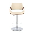 thumbnail image 3 of Aspen Adjustable Swivel Cream Faux Leather and Walnut Wood Bar Stool with Chrome Base, 3 of 10