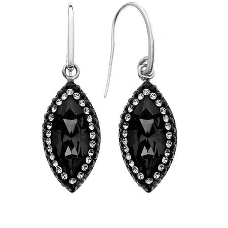5th & Main Rhodium-Plated Sterling Silver Elliptical Clear Swarovski with Black Pave Crystal Earrings