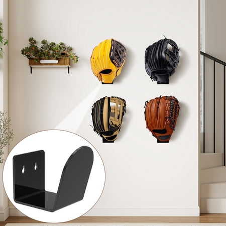 4 Pack Baseball Glove Stand Vertical Holder Baseball/Softball Glove Wall Mount Display No-Drill Preserves Glove Shape Sports Organizer Decor for Bedroom Man Cave Locker Room Ideal Gift for Players