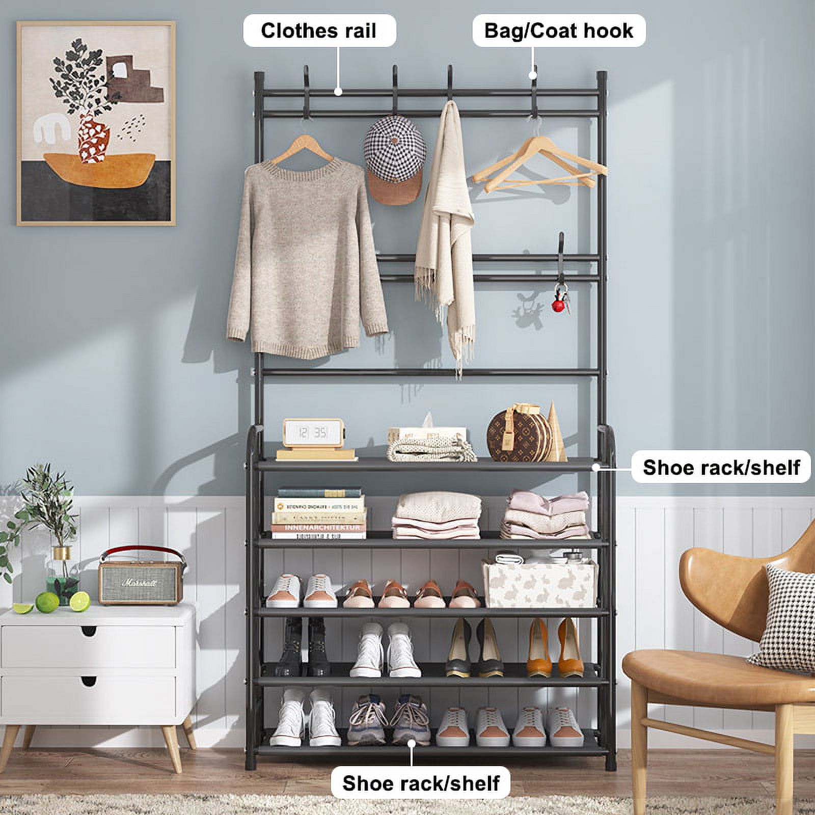 Coat Rack, Coat Rack Stand with 5 Shelves Storage for Entryway Hallway 31*10*67 inches Hall Tree Shoe Rack - image 2 of 9