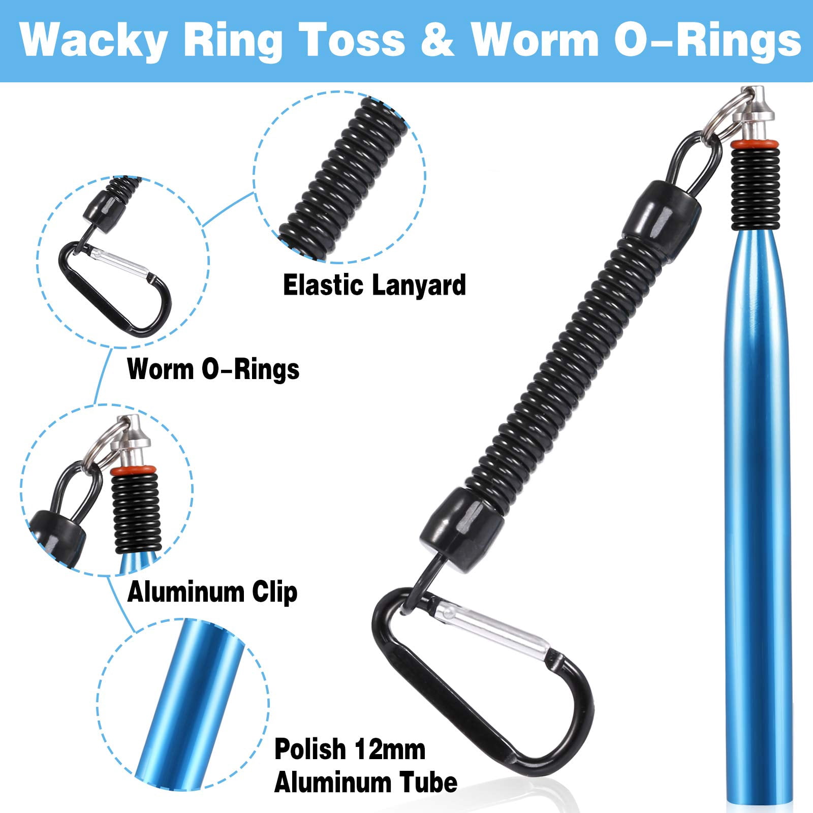 Wacky Worm Fishing Lure Kit  Soft Plastic Lures Grub Baits Hook Rig Bass Trout Worms W/tackle Box