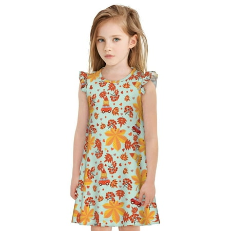 Sigee Hearts And Autumn Leaves for Girls Sleepwear  Night Sleep Dress Pajamas  Kids Nightgown-Small