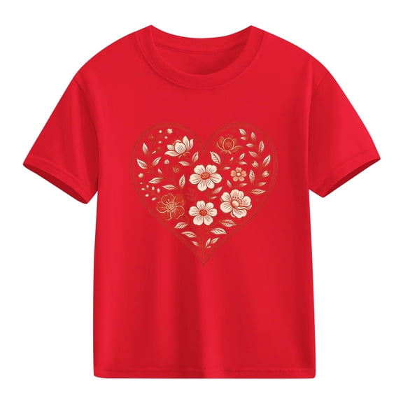 Bnwani Girls Shirts Comfortable Breathable Shirts for Boys Printed Tee Red Sizes 3-9