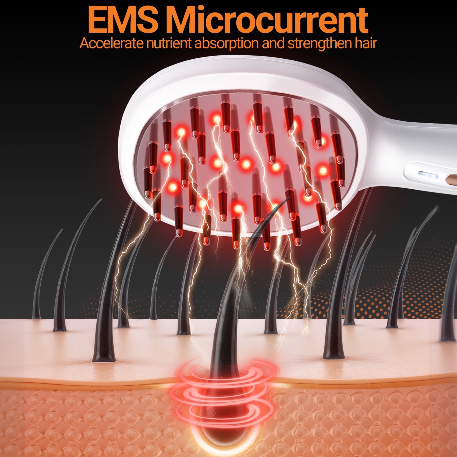 Laser Scalp Massager Comb - Scalp Massager with Red Light & Vibration - Red Light Therapy for Hair Loss Women & Men - IPX6 Waterproof - White