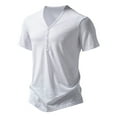 thumbnail image 2 of JUUYY Mens Solid Color V-Neck Henley Shirt with Buttons Summer Casual Slim Fit Breathable Sports Fitness Short Sleeve Tee Pullover for Men White XXL, 2 of 8