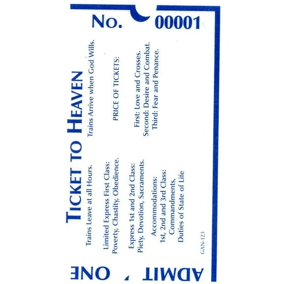 Ticket to Heaven holy card - laminated - Pack of 25