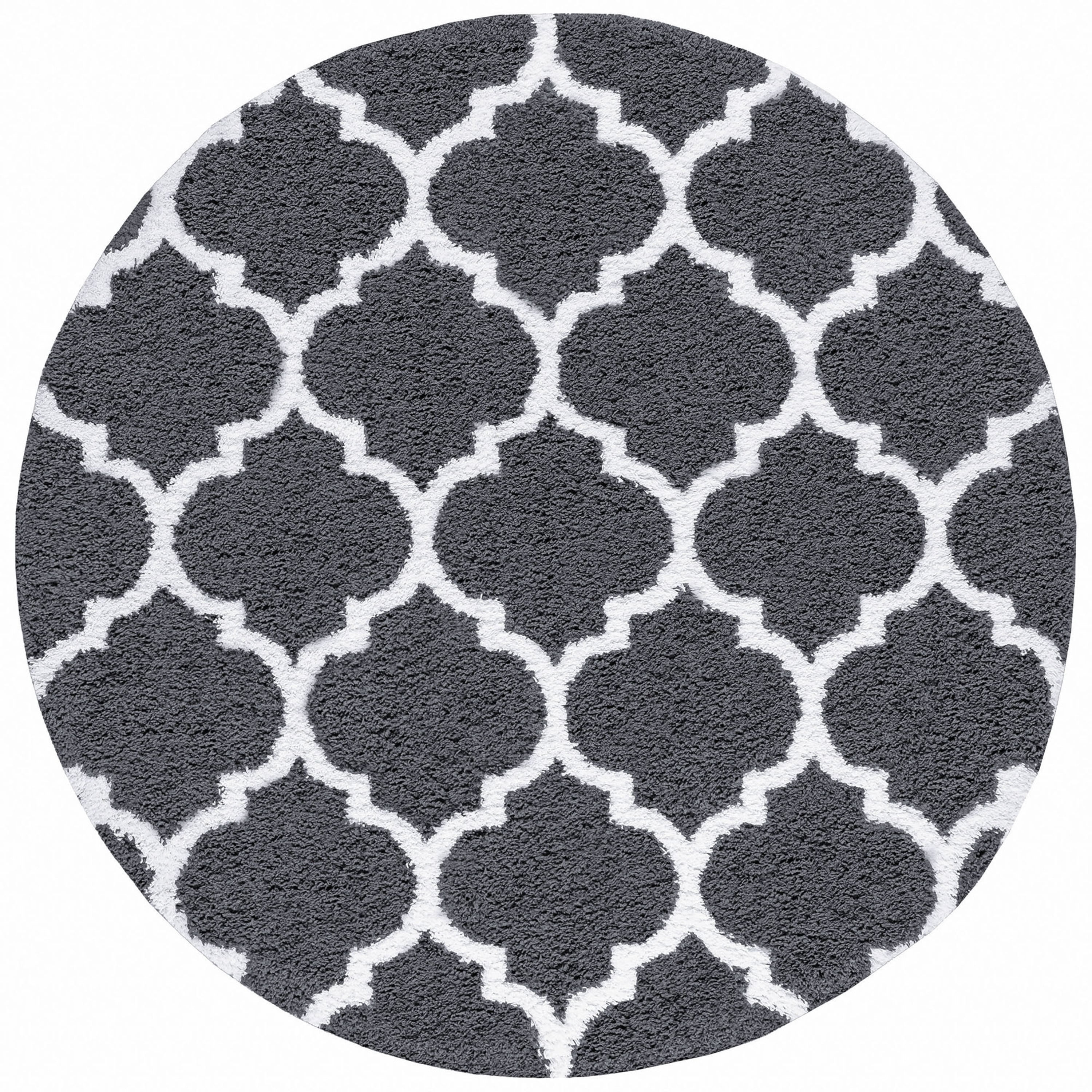 Jersey Shag Transitional Geometric Gray and White Polypropylene Indoor Area Rug, 6'x6' Round