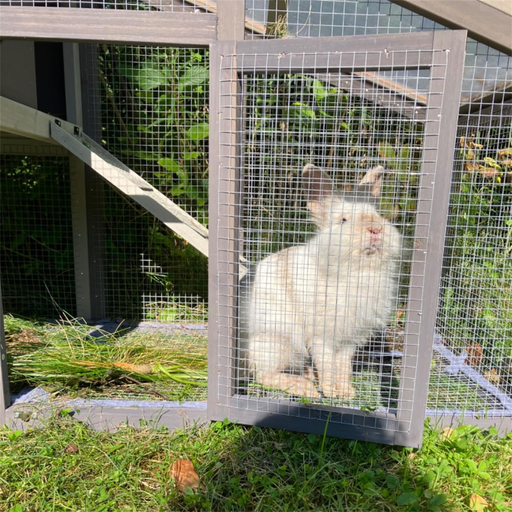 resenkos 56" Rabbit Hutch Outdoor, Indoor Rabbit Cage with Tray, Wood Bunny House, 2-Story Chicken Coops with Run, Gray