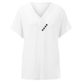 thumbnail image 2 of Dyfzdhu T Shirts for Women Casual V Neck Short Sleeve T Shirt Pleated Solid Color Button Top White, 2 of 8