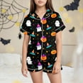 thumbnail image 2 of CAUYDY Girls Halloween Pajama Sets 2 Piece Button Down Short Sleeve Lapel Neck Tops Shorts Pumpkin Graphic Set for Teen(Sky Blue,4-5 Y), 2 of 5
