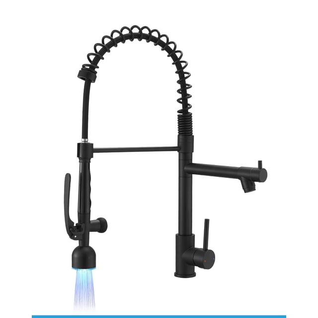 Grifo de cocina negro con pulverizador abatible y luz LED