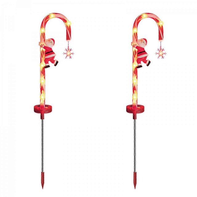 Solar Christmas decoration candy cane lamp, solar Christmas aisle marker lamp, outdoor decoration pile with snowflake and Santa Claus, 8 LED lights in