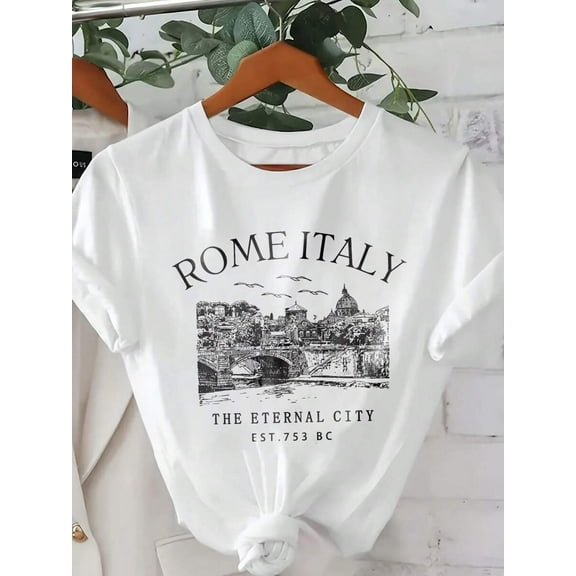 Roman Italy Shirts Italy Skyline T-Shirt Women's Casual Round Neck Short Sleeve Tee