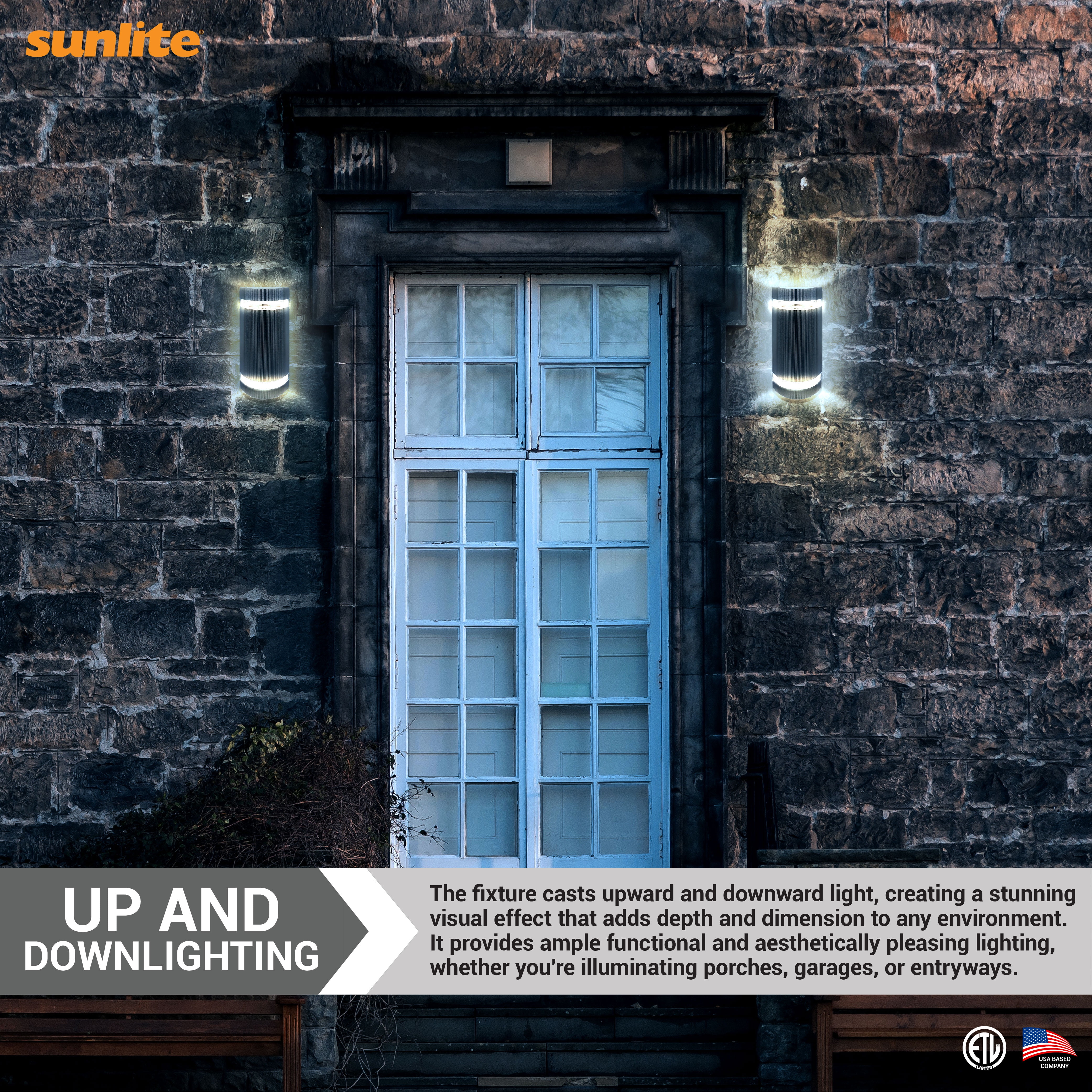 Sunlite LED Outdoor Half Circle Up/Down Outdoor Wall Sconce Light Fixture, 12 Watts, 850 Lumens, Color Selectable 30K/40K/50K, 120-277V, Dimmable, Black, ETL Listed, Residential & Commercial Use