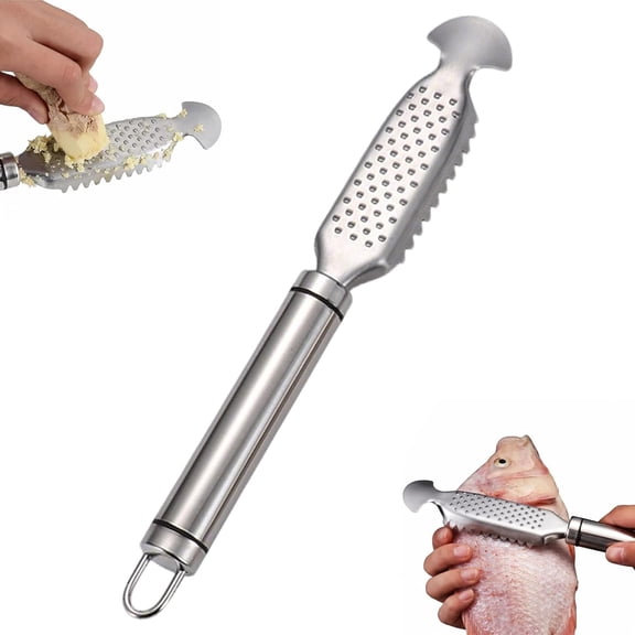 2-in-1 Stainless Steel Fish Scaler & Ginger Grater – Non-Slip Kitchen Tool with Built-In Grater for Garlic, Ginger & Vegetables, Easy Clean(RL 1 PC)