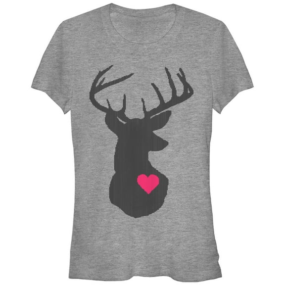 Junior's Lost Gods Reindeer Heart Stitch Print Graphic Tee Athletic Heather Medium