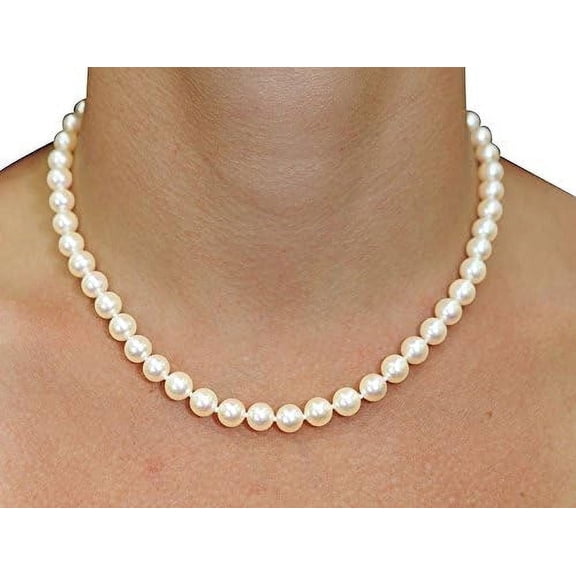 Freshwater Pearl Necklace 18 in - 8 mm AAA White Round Pearls 925 Silver Clasp