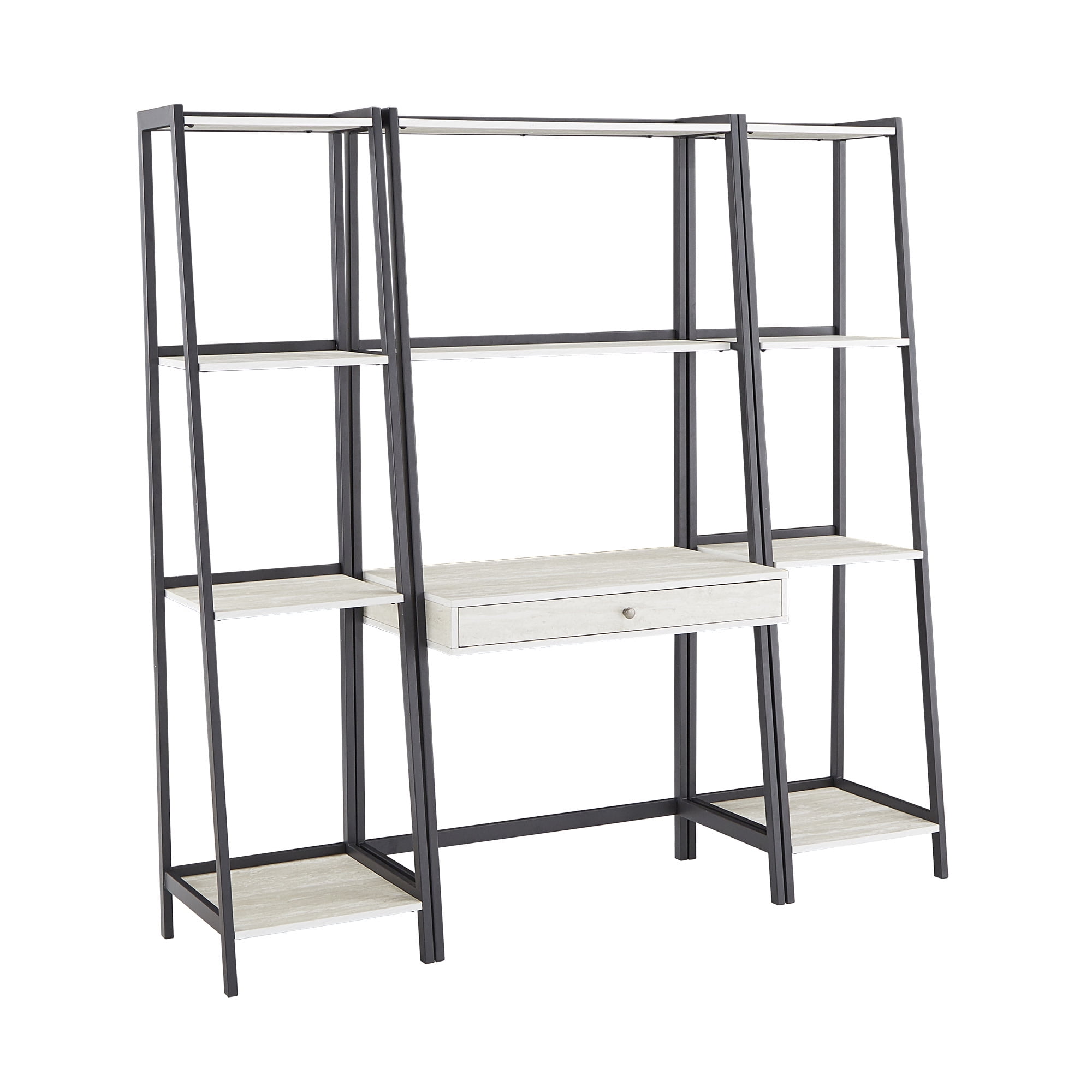 Weston Home Martin Marble 3-Piece Ladder Desk and Bookcase Set, Matte Black Finish