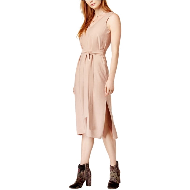 JOA Vestido acampanado con lazo en la cintura para mujer, beige, grande