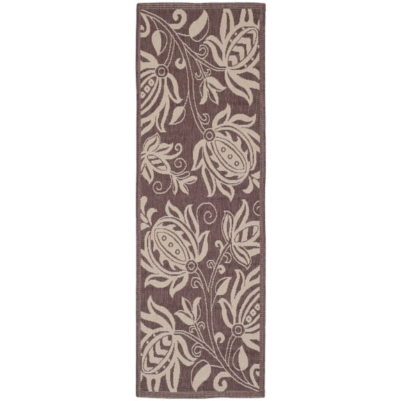 Safavieh Courtyard Crystal Floral Indoor/Outdoor Runner Rug, Chocolate/Natural, 2'3" x 6'7"