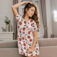 thumbnail image 3 of Pofeuu Floral Strawberr Print Women's Loose Fit Short Sleeve Nightgown, Comfortable Sleep Dress for Women, Casual Lounge Sleepwear, Soft Cotton Sleep Dress, 3 of 6