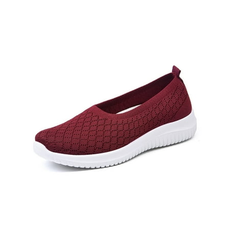 

Ritualay Ladies Lightweight Comfort Shoe Breathable Anti-Slip Walking Shoes Running Women s Work Comfortable Round Toe Slip On Sneakers Red 5.5