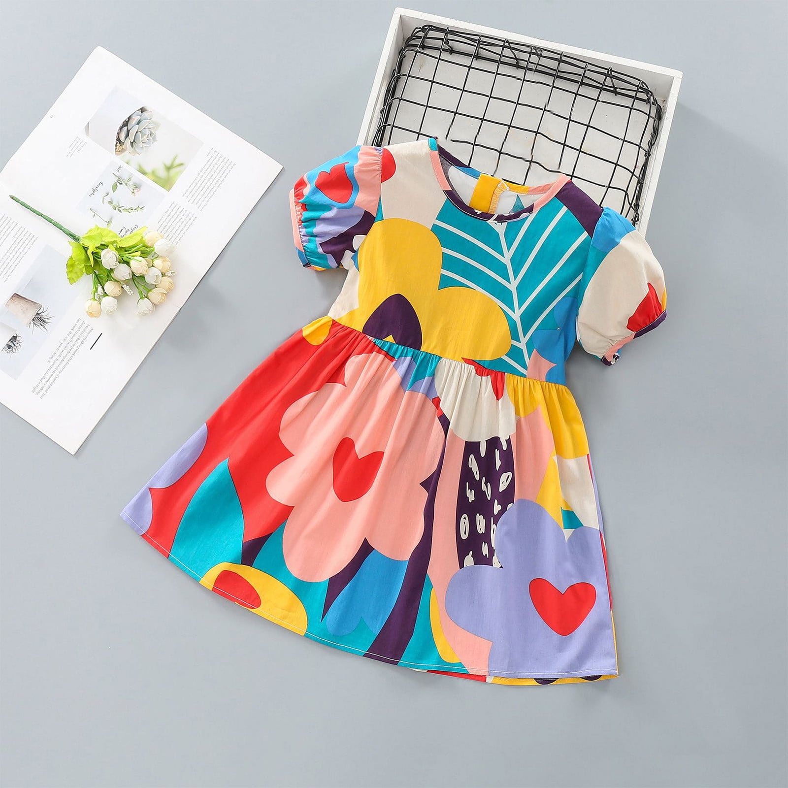 Styesk Baby Girl Clothes Girls Floral Printed Cotton Bubble Sleeve Baby Dress Cute Kids Dresses 2 6 Years Walmart