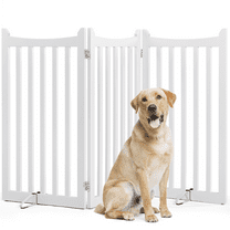 Alden Design 36″ Tall 3-Panel Freestanding Wooden Dog Gate for Small Pet, White