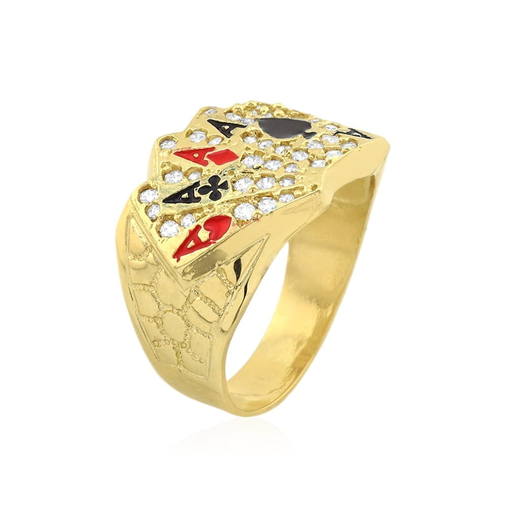 Wjd Exclusives 10k Solid Yellow Gold Created Diamond Four Aces Poker