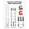 thumbnail image 4 of VEVOR 12.5ft Telescoping Ladder, Aluminum Lightweight Multi-Purpose Collapsible Extension, One-Touch Retraction Ladder, Heavy Duty 330LBS Max Capacity with Non-Slip Feet, for Home, Outdoor Work, Loft, 4 of 9