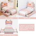 thumbnail image 3 of Anyact Twin Bed Frame with 2-Tier Storage Headboard, Metal Platform Bed Frame with 2 Storage Drawers, Built in Charging Station & LED, Pink, 3 of 11