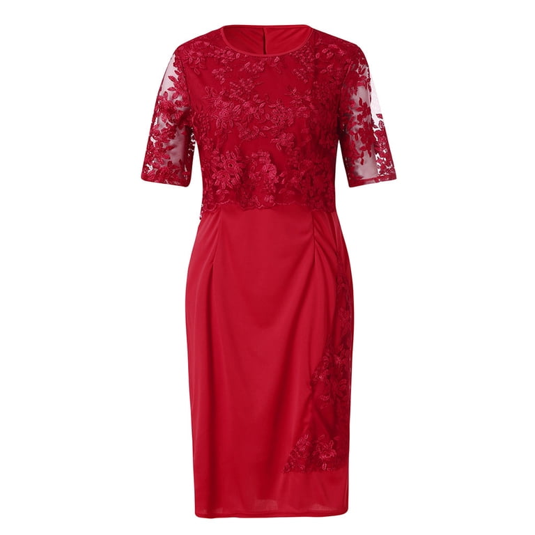 Zawarudo Lace Dress Two Piece Dresses for Women Elegant Dresses Knee Length Dresses Red Dresses Short Sleeve Dresses Plus Size Dress Women Fashion