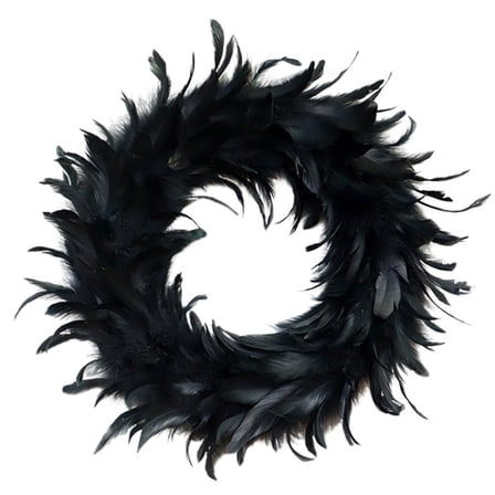 Halloween Feather Wreath Black Wreath Front Door Hanging Festive Accent Halloween Decorative Pendant