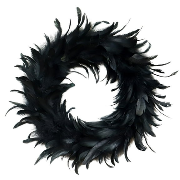 Halloween Feather Wreath Black Wreath Front Door Hanging Festive Accent Halloween Decorative Pendant