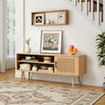 thumbnail image 3 of KATHY&BOB Modern TV Stand for 32-50 Inch TV, Media TV Console Table with Storage Cabinets and Adjustable Shelf, Solid Wood Feet, Natural, 3 of 11
