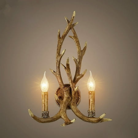 

Wuzstar Retro Deer Horn Lamp 2 -Light Metal Antler Farmhouse Wall Sconce Fixture Indoor