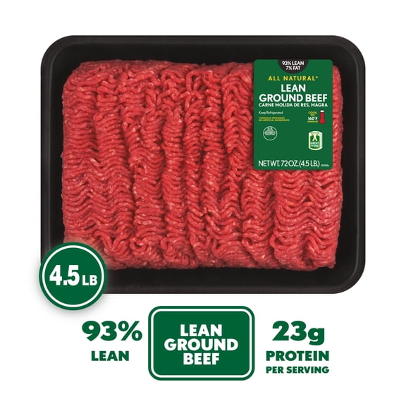 All Natural* 93% Lean/7% Fat Lean Ground Beef, 4.5 lb Tray