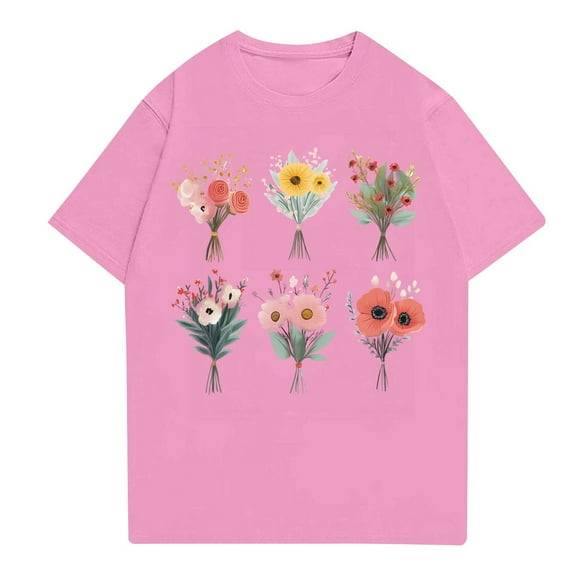 NAMTYQX Womens Blouses Airoft Trendy Muster Baggy Stretchy Short Sleeve Print Scoop Neck Oversized Womens Summer Tops Pink Size S