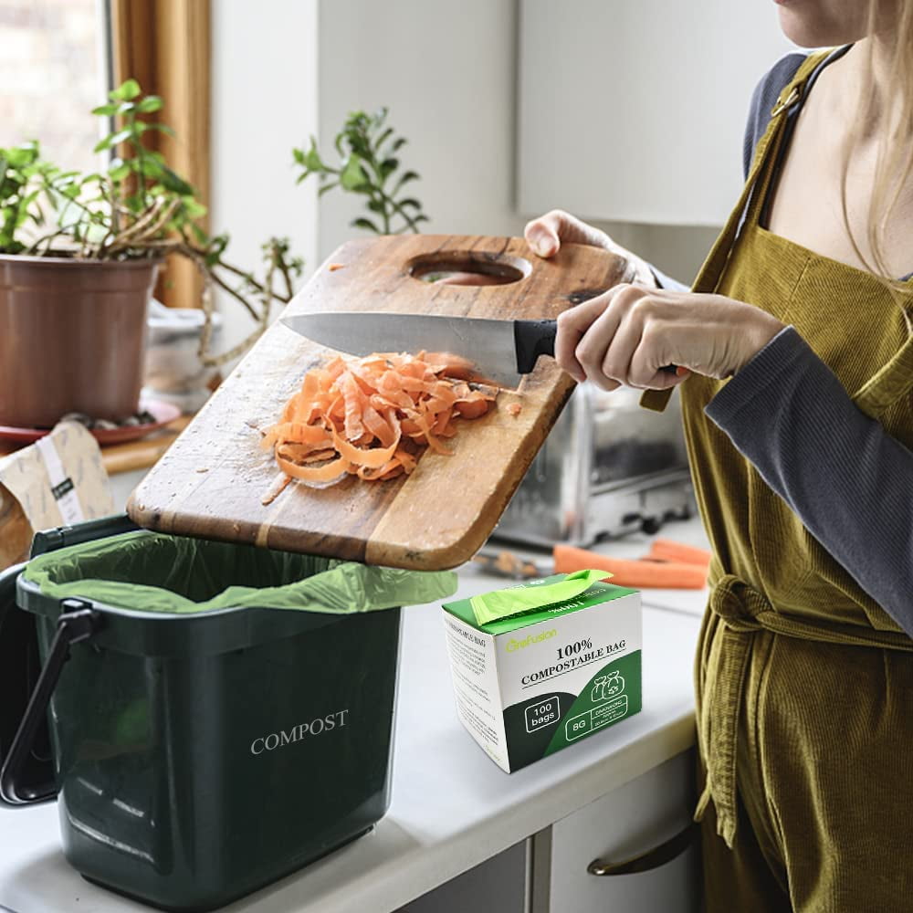 Buy 1.6 Gallon Handle Compostable Trash Bags,6 Liter, 0.67 Mil,100 Count,  Mini Kitchen Compost Bags,Small Biodegradeable Garbage Bags for Countertop  Bin,Certified by ASTM D6400, BPI &OK Home Compost Now! Only $