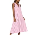 thumbnail image 6 of Snorda Women's Striped Dress Summer Round Neck Sleeveless Striped Solid Color Casual Dress Flowy Sundress Ideal for Daily Wear Beach Vacation & Party, 6 of 7