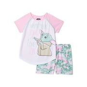 Star Wars The Mandalorian Girls Short Sleeve Top & Shorts Pajamas, 2-Piece Set