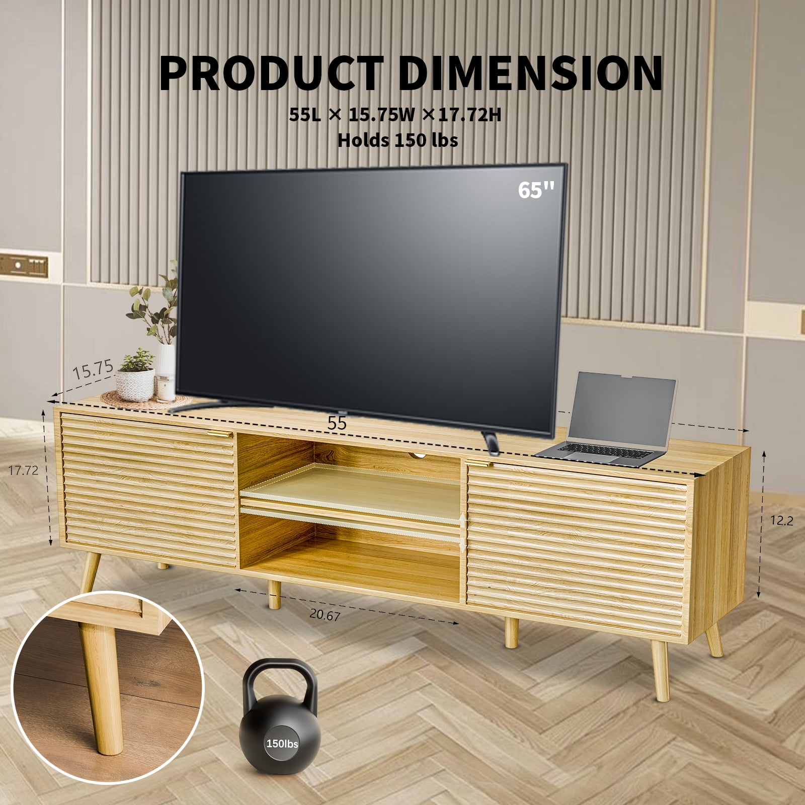 TV Stand for 40-65 inch TVs, Modern Entertainment Center with Storage Cabinet & Drawers, Heavy-Duty Wood Console Table with Cable Management, Easy Assembly for Living Room, Natural Oak