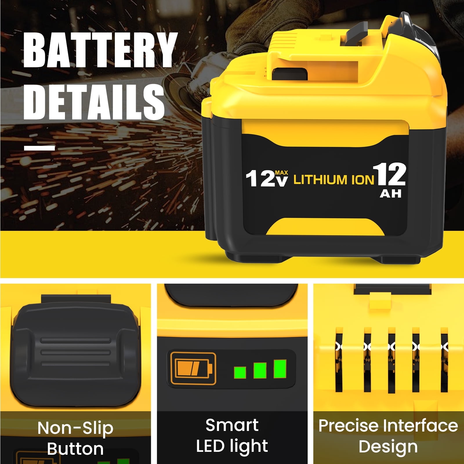2PACK 12.0Ah 12V Battery Replacement for Dewalt 12V Battery and Charger Kit Compatible with Dewalt 12 Volt Max DCB120 DCB122 DCB124 DCB125 DCB126 DCB127