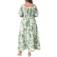 thumbnail image 4 of GRACE & GRANDEUR Women's Plus Size Short Sleeves Square Neck Smocked Boho Floral Maxi Dresses 3X Green, 4 of 8