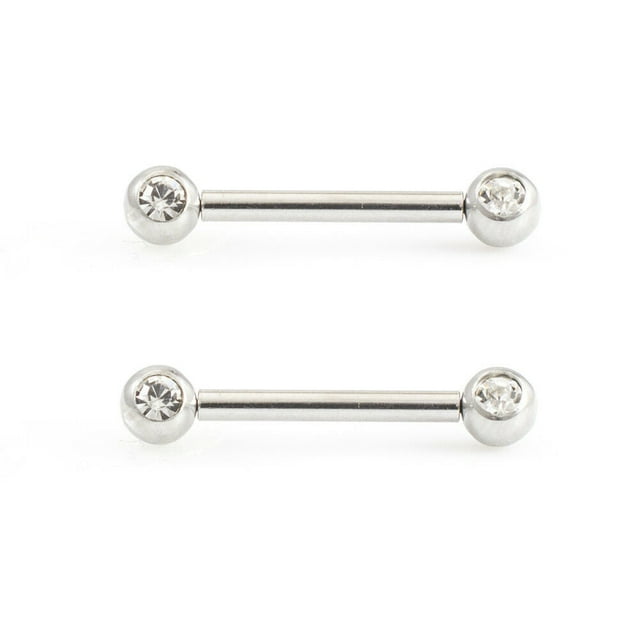 Paire de Barre à Mamelon Push-In avec Zircone Cubique 14 g