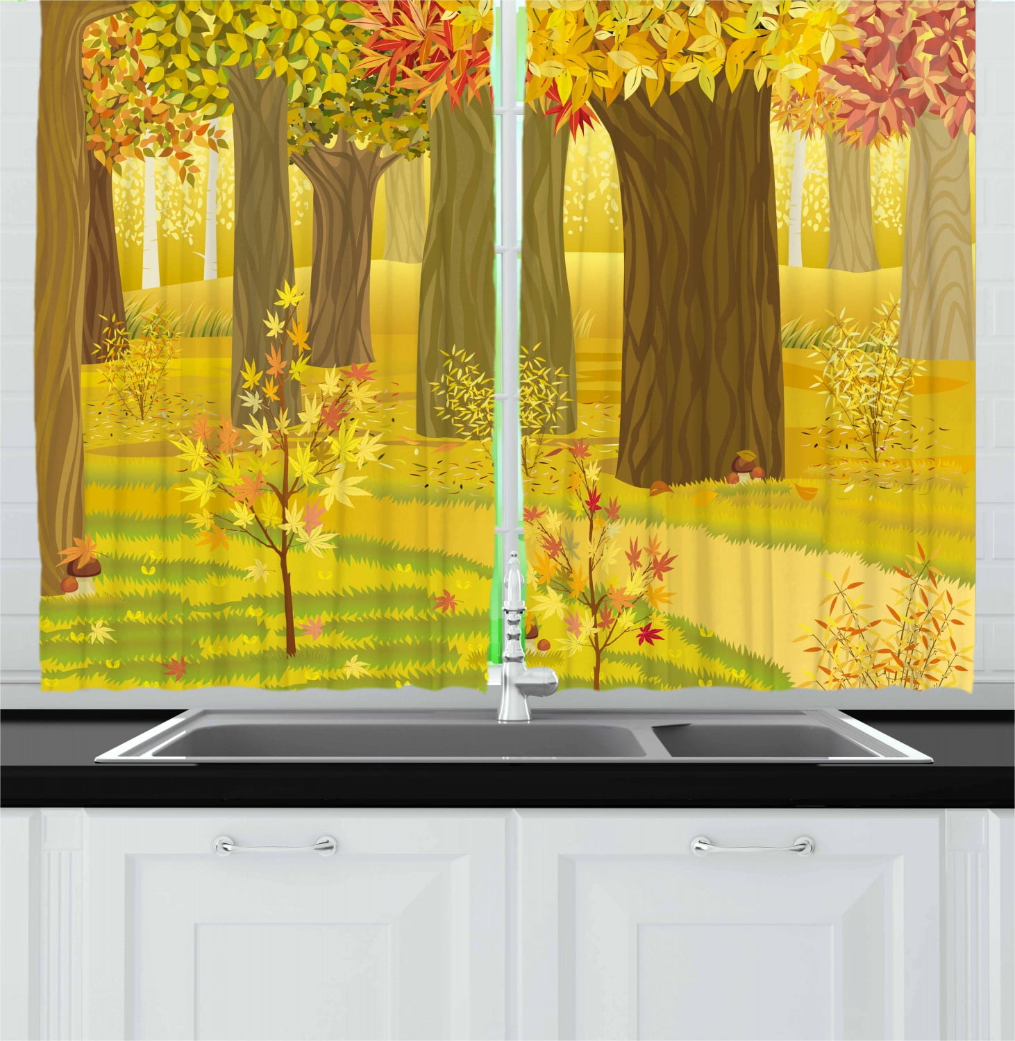 fall kitchen curtains with leaves