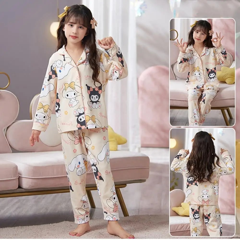 Anime Sanrio Kuromi Girls Pajamas Cinnamoroll Hello Kitty Nightwear Sleepwear Long Sleeve Spring Autumn Children s Home Clothes Walmart